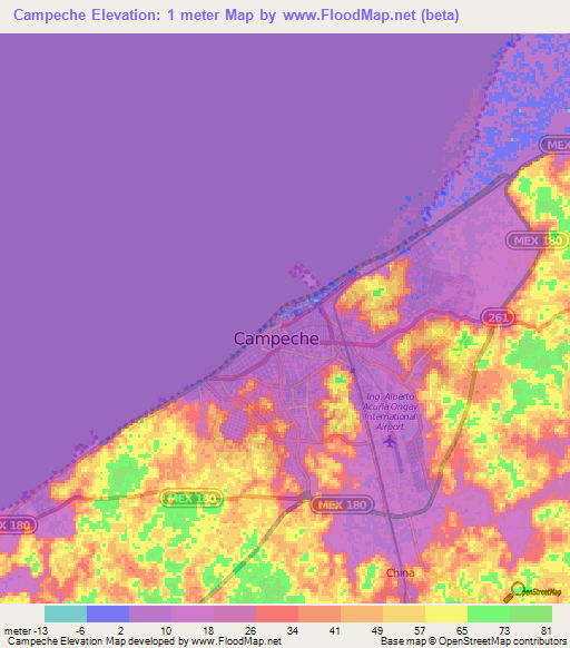 Campeche,Mexico Elevation Map