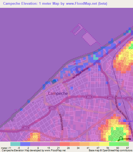 Campeche,Mexico Elevation Map