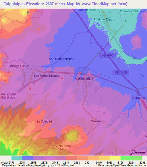 Calpulalpan,Mexico Elevation Map