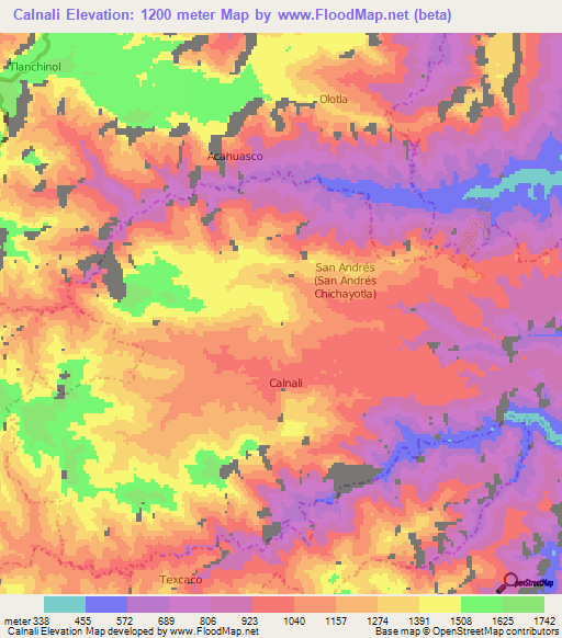 Calnali,Mexico Elevation Map