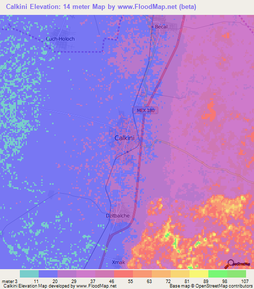 Calkini,Mexico Elevation Map