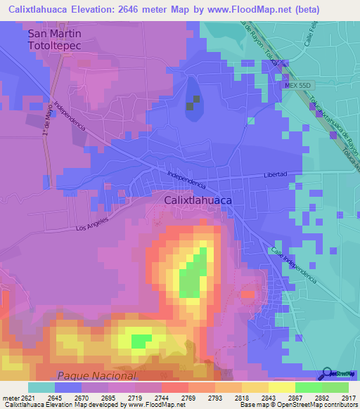 Calixtlahuaca,Mexico Elevation Map