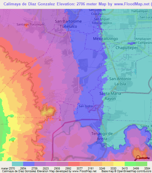 Calimaya de Diaz Gonzalez,Mexico Elevation Map