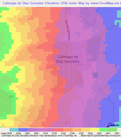 Calimaya de Diaz Gonzalez,Mexico Elevation Map