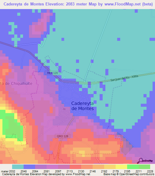 Cadereyta de Montes,Mexico Elevation Map