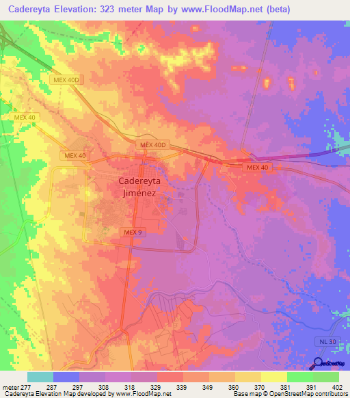 Cadereyta,Mexico Elevation Map