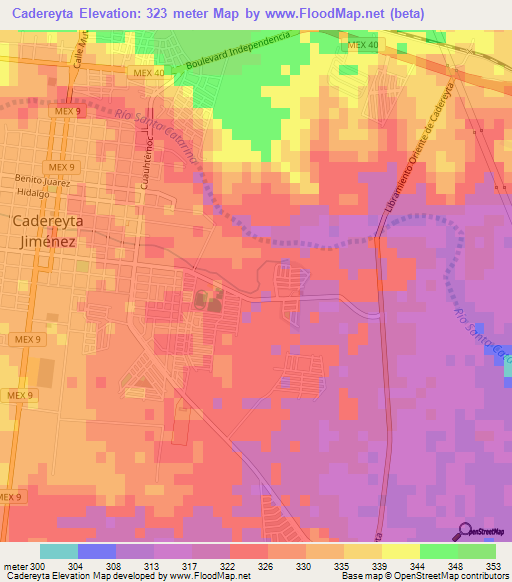 Cadereyta,Mexico Elevation Map