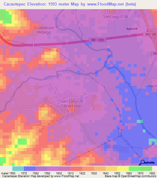 Cacaotepec,Mexico Elevation Map