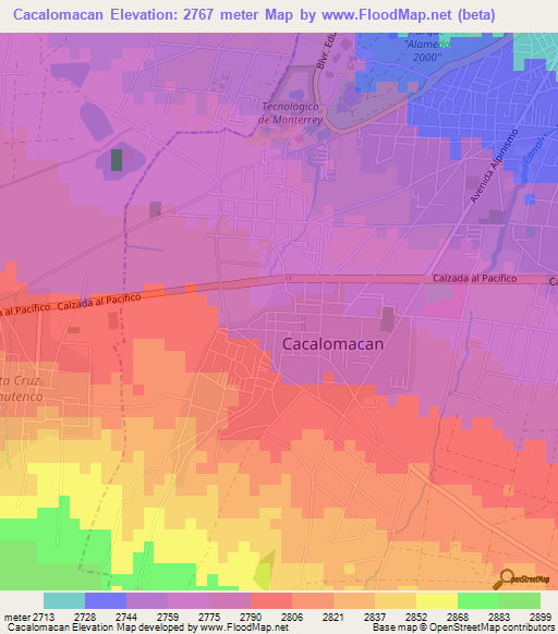 Cacalomacan,Mexico Elevation Map