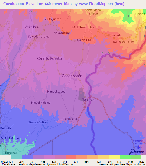 Cacahoatan,Mexico Elevation Map