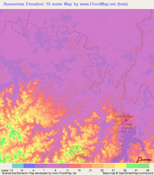 Buenavista,Mexico Elevation Map