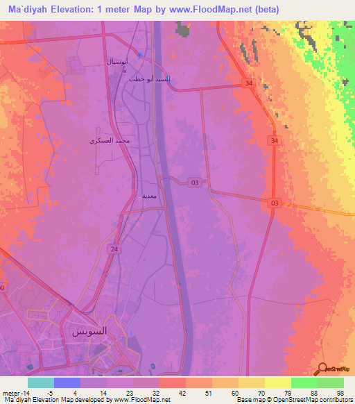 Ma`diyah,Egypt Elevation Map