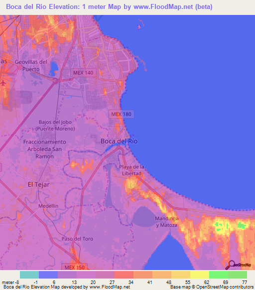 Boca del Rio,Mexico Elevation Map
