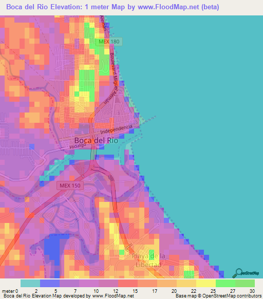 Boca del Rio,Mexico Elevation Map