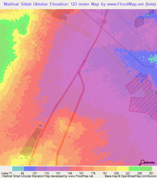 Madinat Sittah Uktubar,Egypt Elevation Map