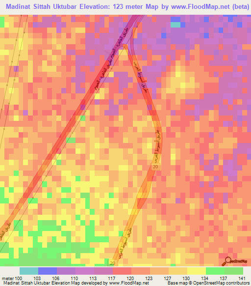 Madinat Sittah Uktubar,Egypt Elevation Map