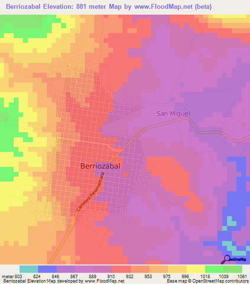 Berriozabal,Mexico Elevation Map