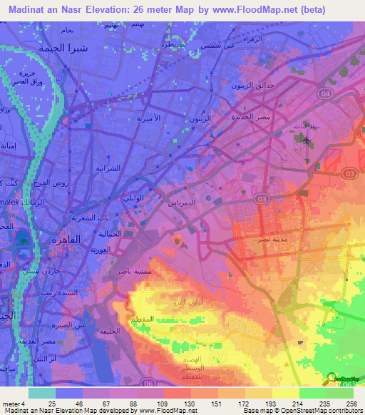 Madinat an Nasr,Egypt Elevation Map