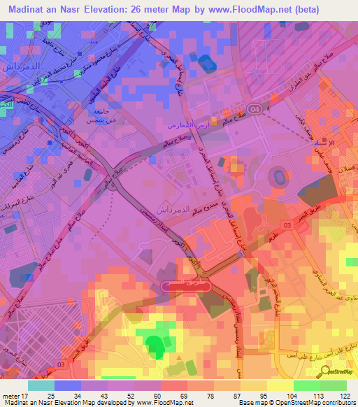 Madinat an Nasr,Egypt Elevation Map