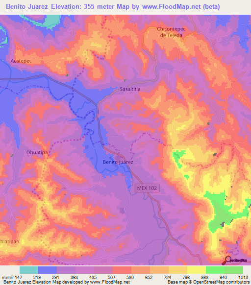 Benito Juarez,Mexico Elevation Map