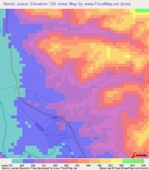 Benito Juarez,Mexico Elevation Map