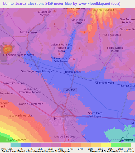 Benito Juarez,Mexico Elevation Map