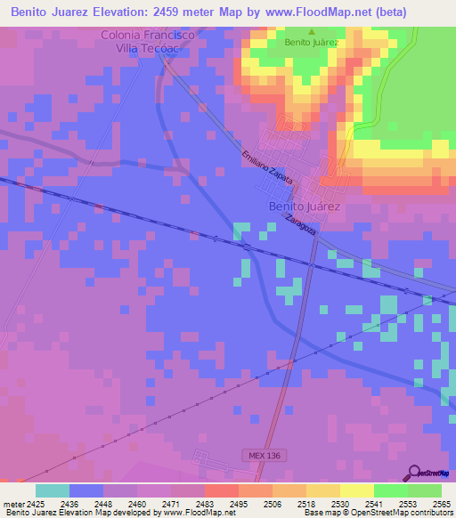 Benito Juarez,Mexico Elevation Map