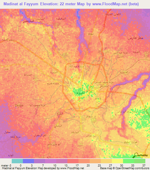 Madinat al Fayyum,Egypt Elevation Map