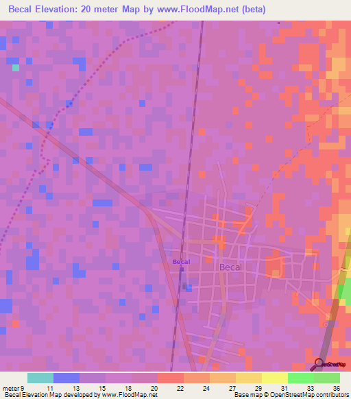 Becal,Mexico Elevation Map