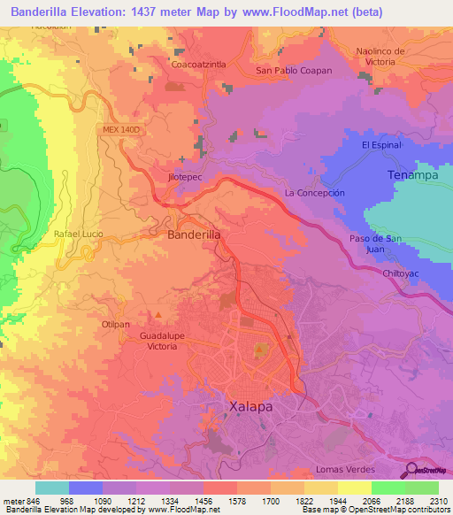 Banderilla,Mexico Elevation Map