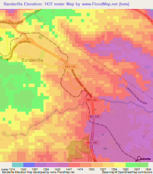 Banderilla,Mexico Elevation Map