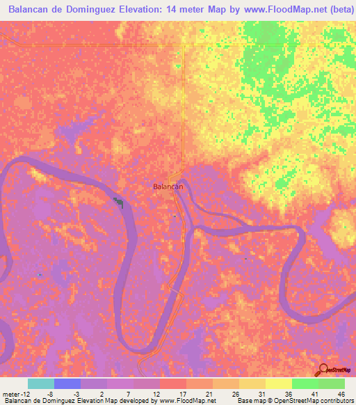 Balancan de Dominguez,Mexico Elevation Map