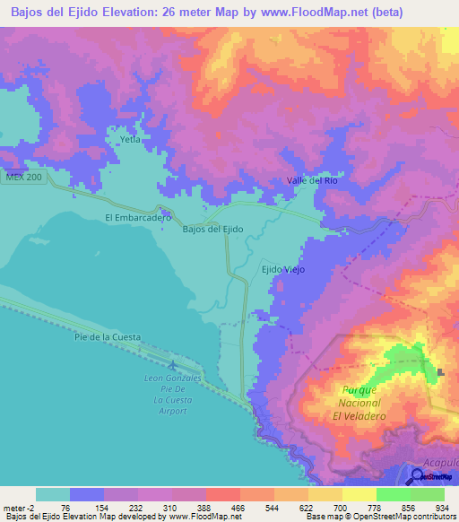 Bajos del Ejido,Mexico Elevation Map