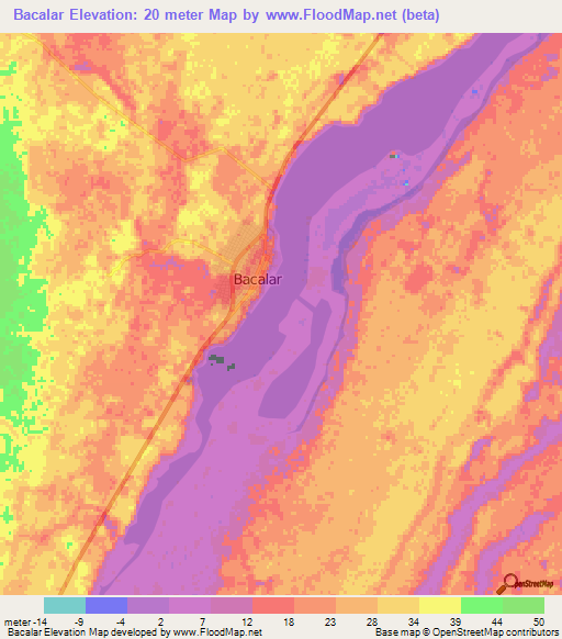 Bacalar,Mexico Elevation Map