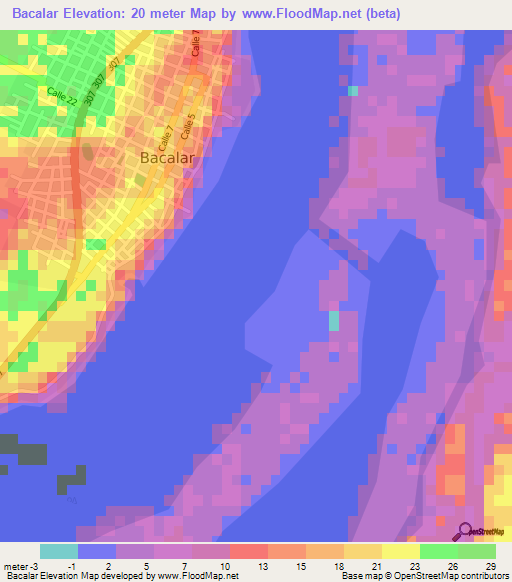 Bacalar,Mexico Elevation Map