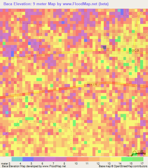 Baca,Mexico Elevation Map