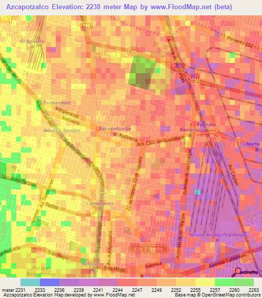 Azcapotzalco,Mexico Elevation Map