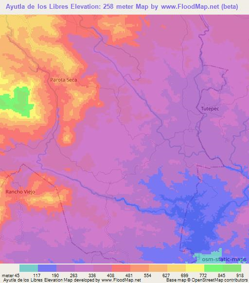 Ayutla de los Libres,Mexico Elevation Map