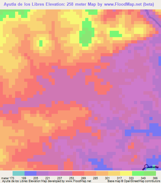 Ayutla de los Libres,Mexico Elevation Map