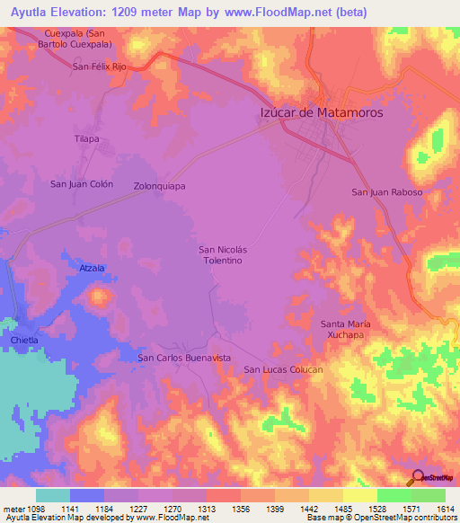 Ayutla,Mexico Elevation Map