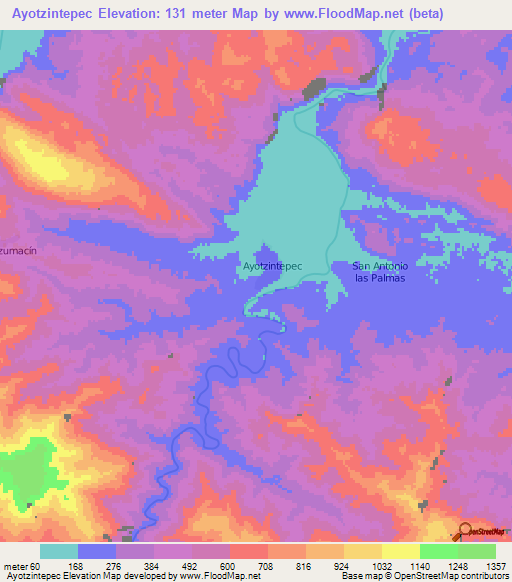 Ayotzintepec,Mexico Elevation Map