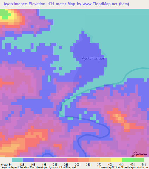 Ayotzintepec,Mexico Elevation Map