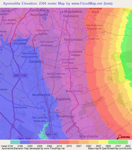 Ayometitla,Mexico Elevation Map