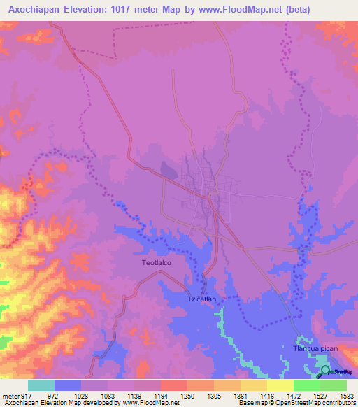 Axochiapan,Mexico Elevation Map
