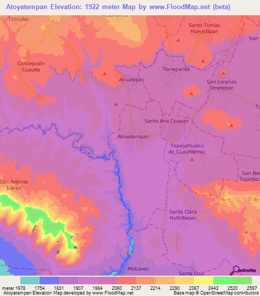 Atoyatempan,Mexico Elevation Map