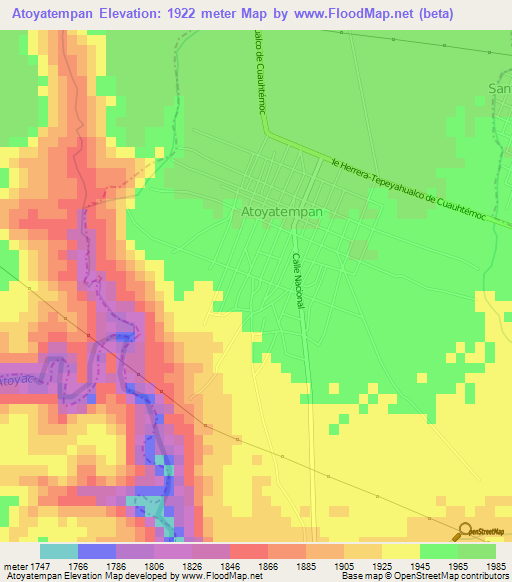 Atoyatempan,Mexico Elevation Map