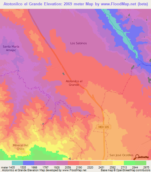 Atotonilco el Grande,Mexico Elevation Map