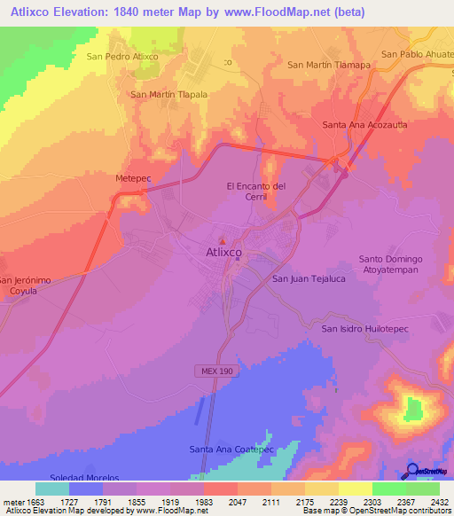 Atlixco,Mexico Elevation Map