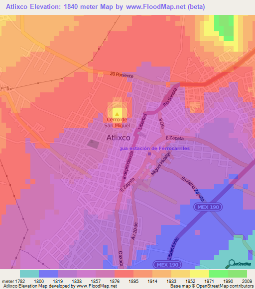 Atlixco,Mexico Elevation Map