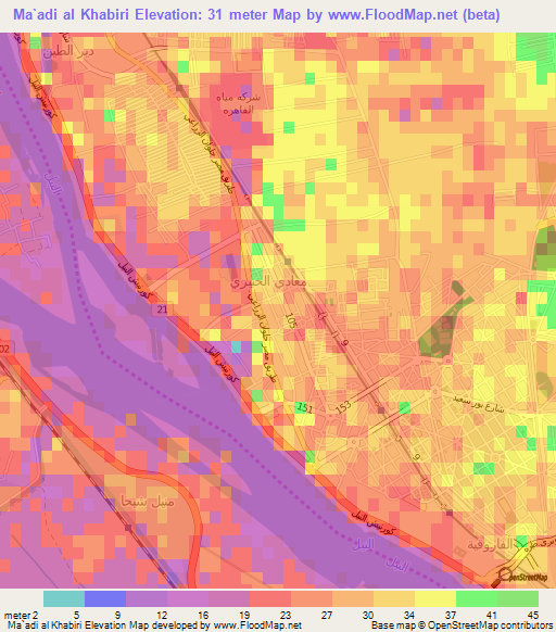 Ma`adi al Khabiri,Egypt Elevation Map